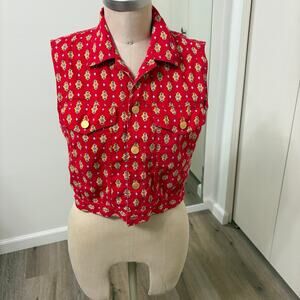 Vintage LizWear Red Women's Button Down Vest Petite Small